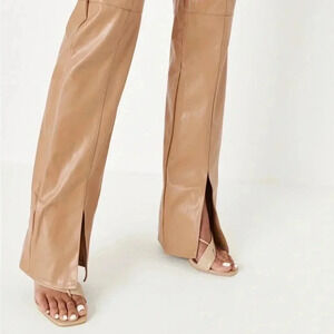 MISSGUIDED Mocha Faux Leather Split Front Pants